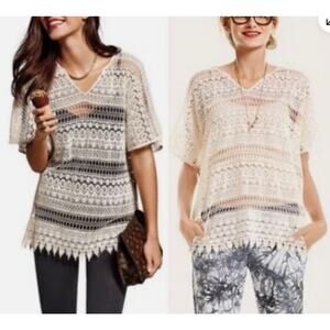 CAbi 5026 Capri Ivory Crochet Lace Tunic Top Cover Size Small Oversized